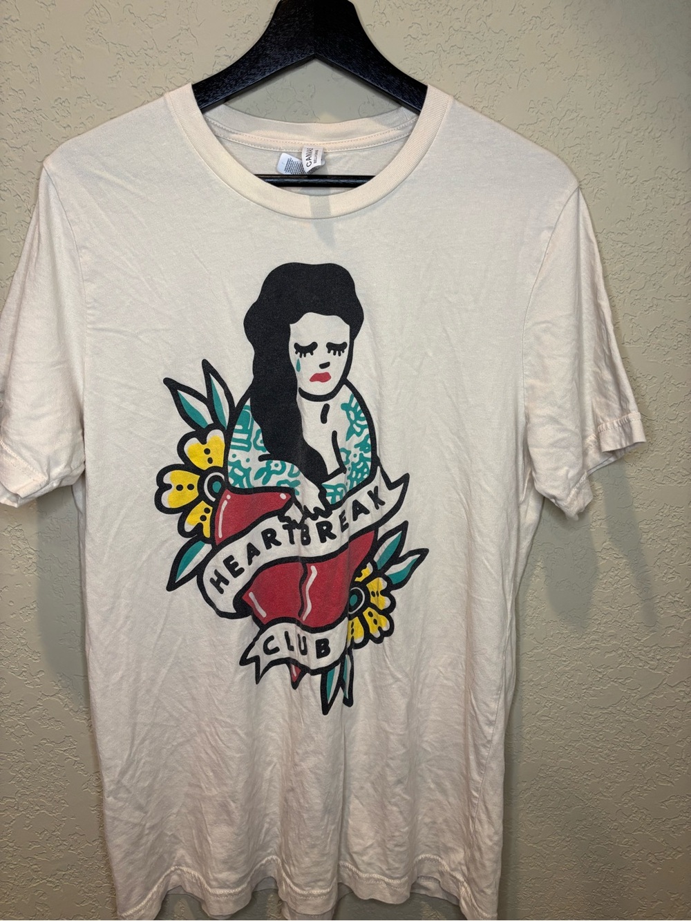 Bella Canvas White Heartbreak Club Graphic Tee with Red & Teal Accents